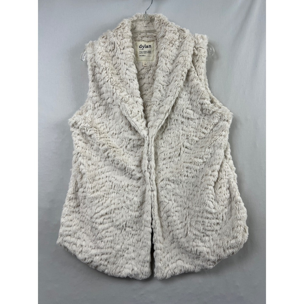 Dylan Faux Fur Vest Women Large Cream Excellent Shaggy Snap Front High Low 17900